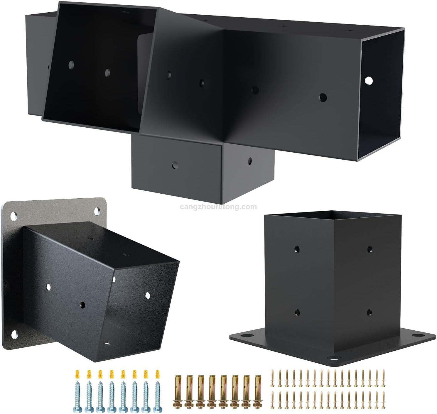  Pergola Kit 3-Way Slanted Brackets Powder-Coated 4" x 4" Hardware for Outdoor Wood Pergolas Gazebos Sheds 