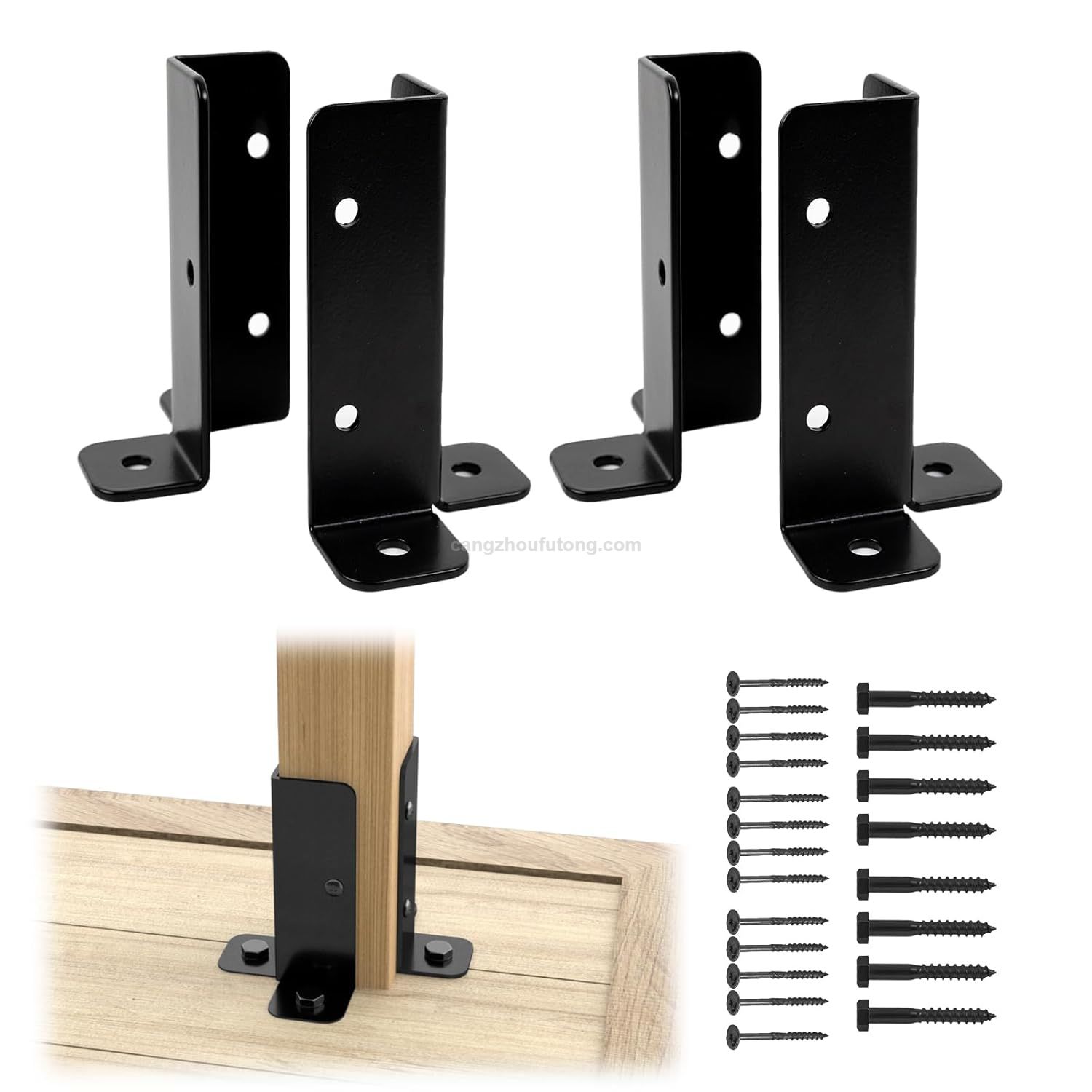 Deck Post Base Black Powder-Coated Post Brackets Heavy Duty Wood Post Brackets 