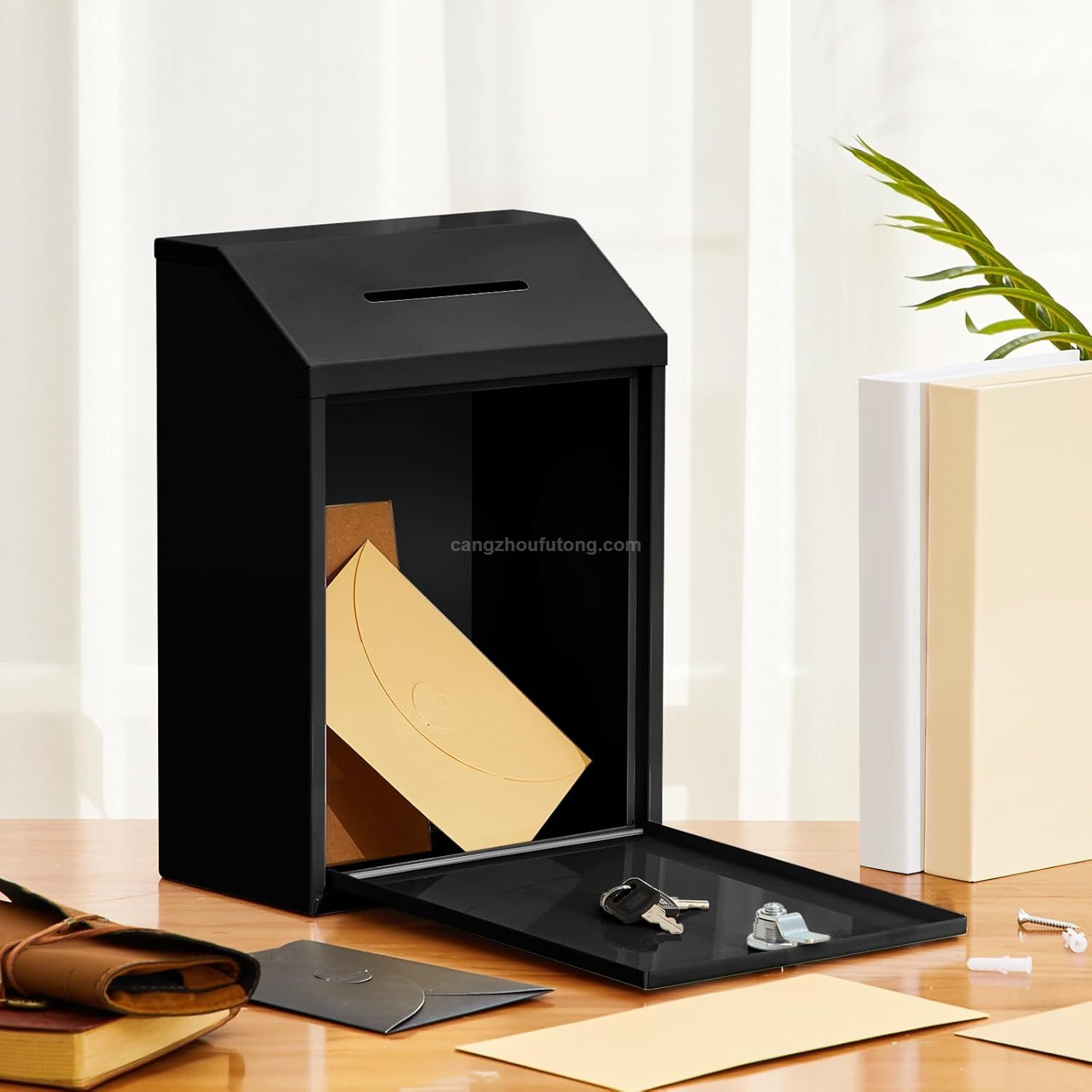 Wall Mounted Metal Donation Box with Key Lock Iron Ballot Container for Cash Collection Safe Mailbox