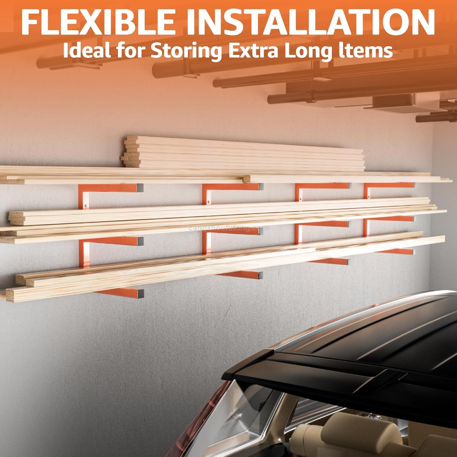 Wall Mount Indoor Outdoor Use Wood Organizer Lumber Storage Metal Rack with 6-Level 