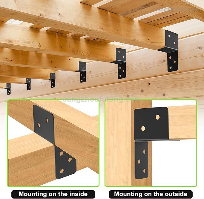 Post Caps Tie Bracket, Black Joist Anchor Connector for 2x4,2x6 Post,14 Gauge Joist Hanger Brackets,Roof Tie Header Hanger for Supporting Beams Rafters