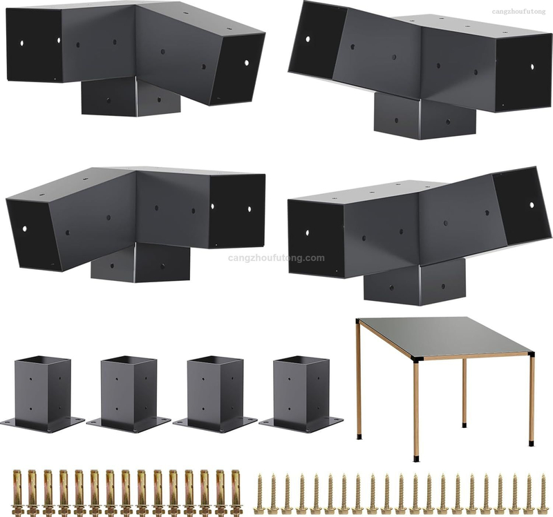 Heavy Alloy Steel Pergola Kit with 3-Way Brackets for 4"x 4" (Actual 3.6" X 3.6") Lumber，DIY Pergola Brackets Suitable for Pergolas，Gardens，and Metal Gazebo Kits