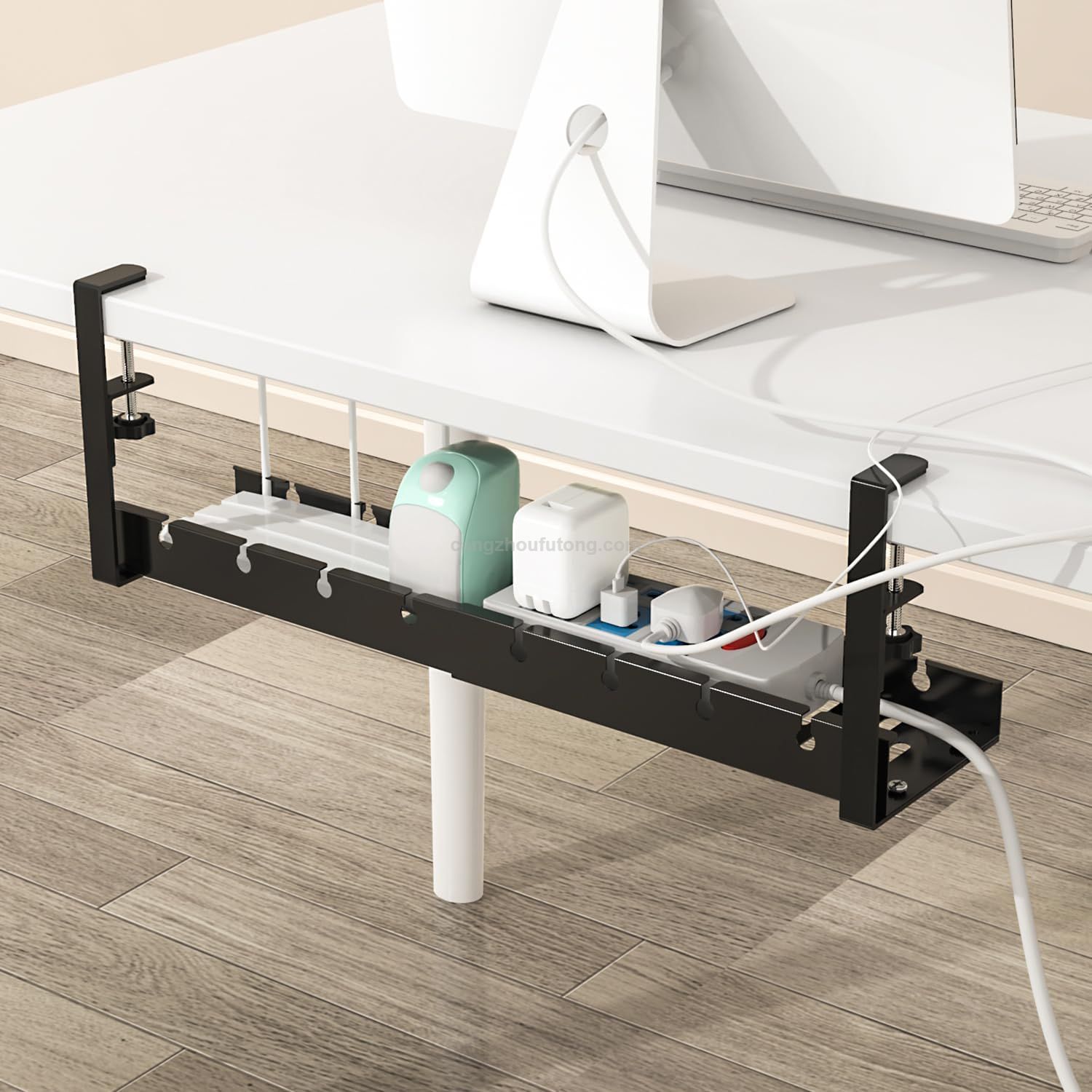 Under Desk Cable Management Tray Retractable Under Desk Cord Organizer for Desks, Offices, And Kitchens