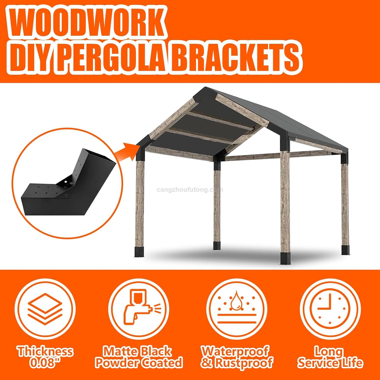 15° Slanted Roof Wall Mount 4x4 Pergola Bracket Kit DIY Pergola Angled 4x4 Wood Post 3way Bracket Gazebo Kit 