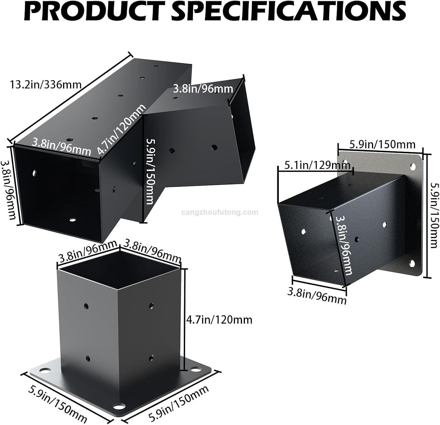  Pergola Kit 3-Way Slanted Brackets Powder-Coated 4" x 4" Hardware for Outdoor Wood Pergolas Gazebos Sheds 