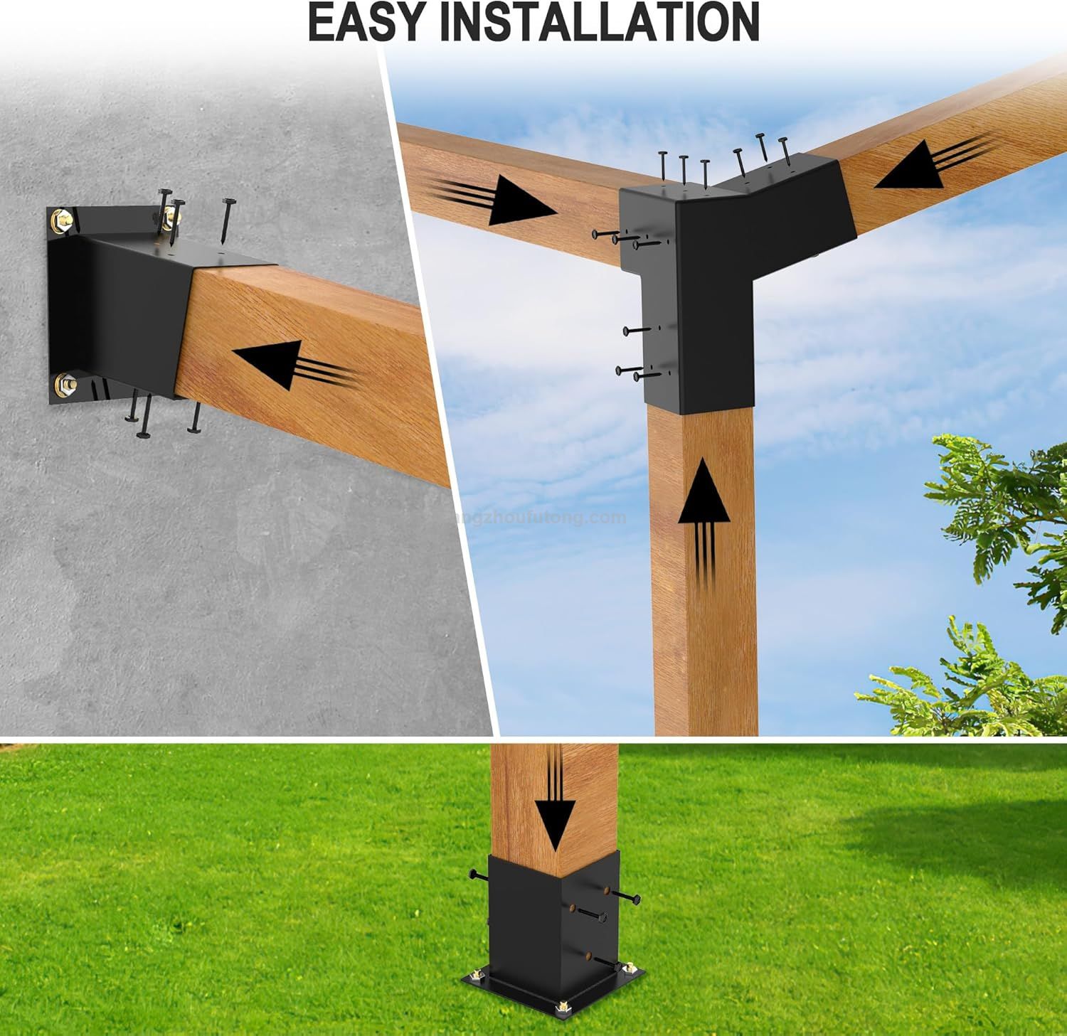 Pergola Kit with Brackets 15°Slanted Roof Pergola Bracket Kit Roof Wall Mount Extension Bracket Kit 4-Way Brackets for Pergolas