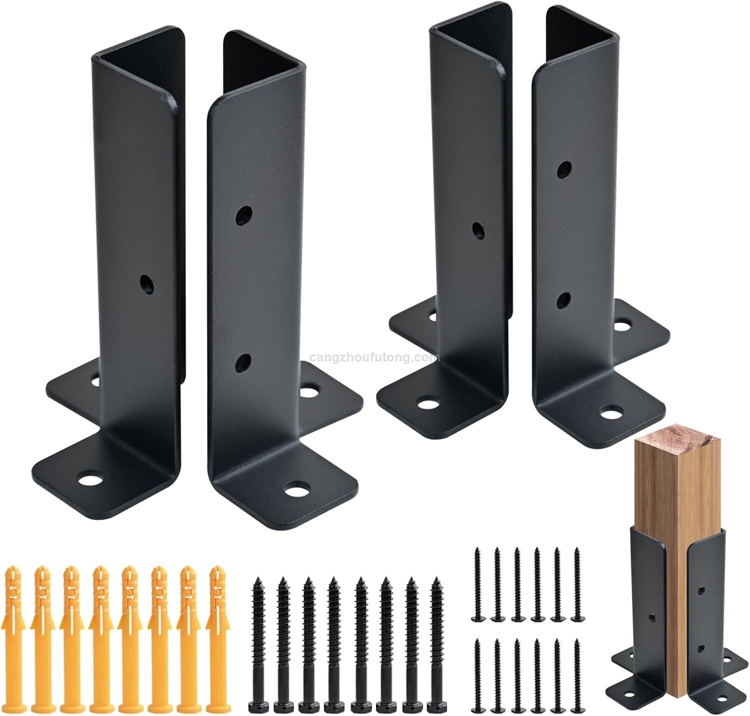 Deck Post Base Black Powder-Coated Post Brackets Heavy Duty Wood Post Brackets 