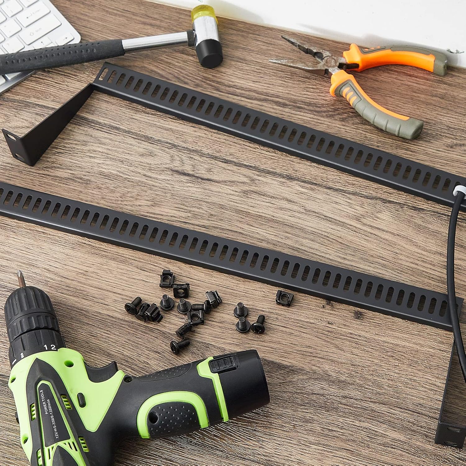 1U Horizontal 19-Inch Rack Mount Cable Management Support Bar Bracket Cross Bar Panel Black 1U Cable Manager 