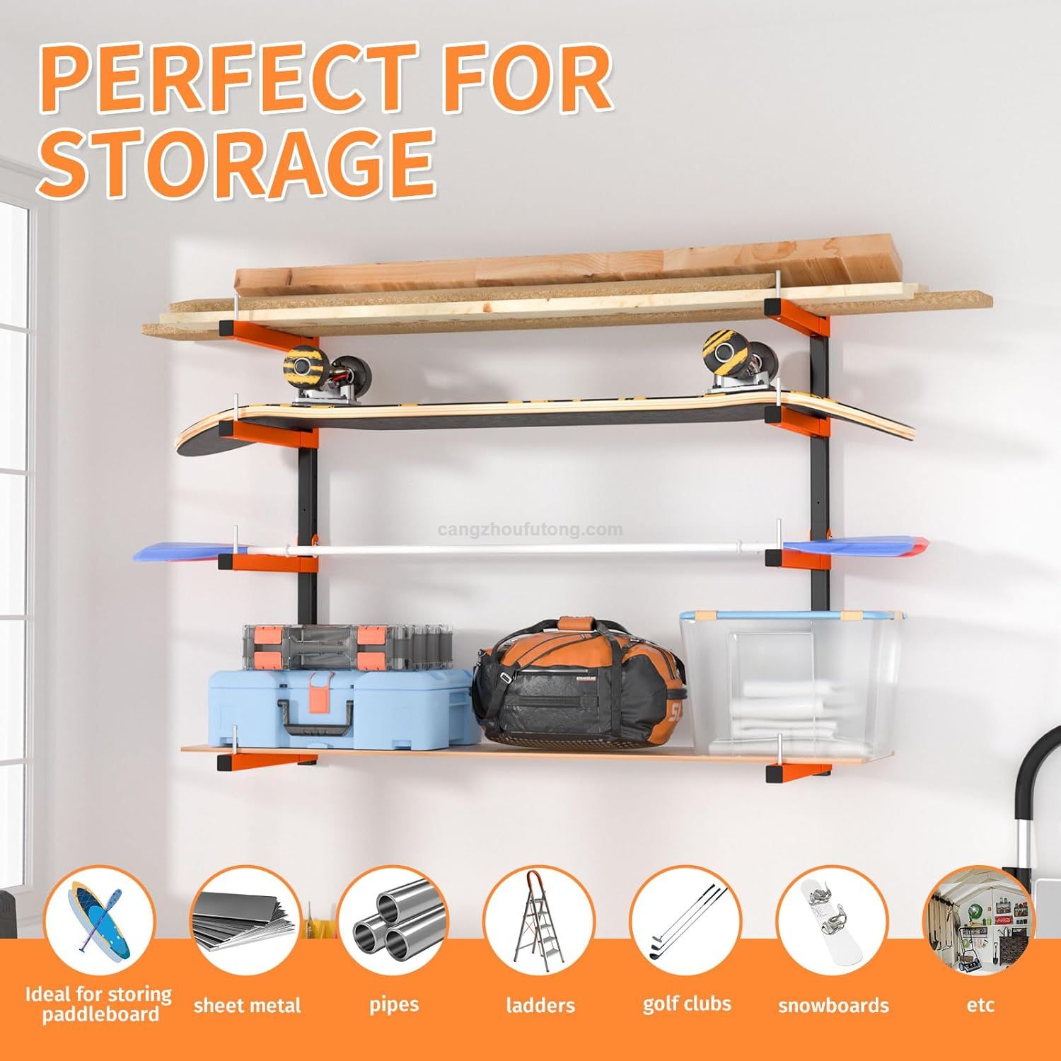 Wall Mounted Workshop Organizer Wood Storage Racks 3 Level Garage Organizer Lumber Storage Rack 