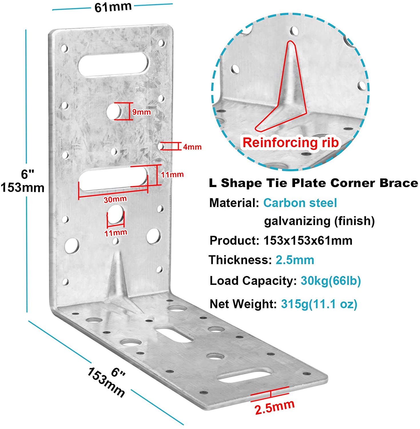 6 Inch Steel L Right Angle Bracket Tie Plate Metal Joint Thickness 2