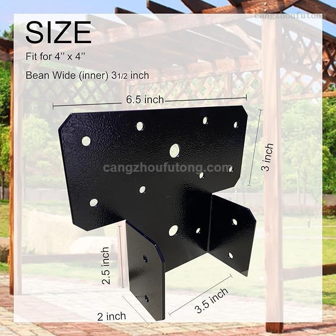 4Set(8pcs) Black T-Shaped Post To Beam Connector Roof Tie Bracket, Adjustable Cap , Steel Truss Header Hanger Support for Carports, Pavilions, Terraces (4X4)