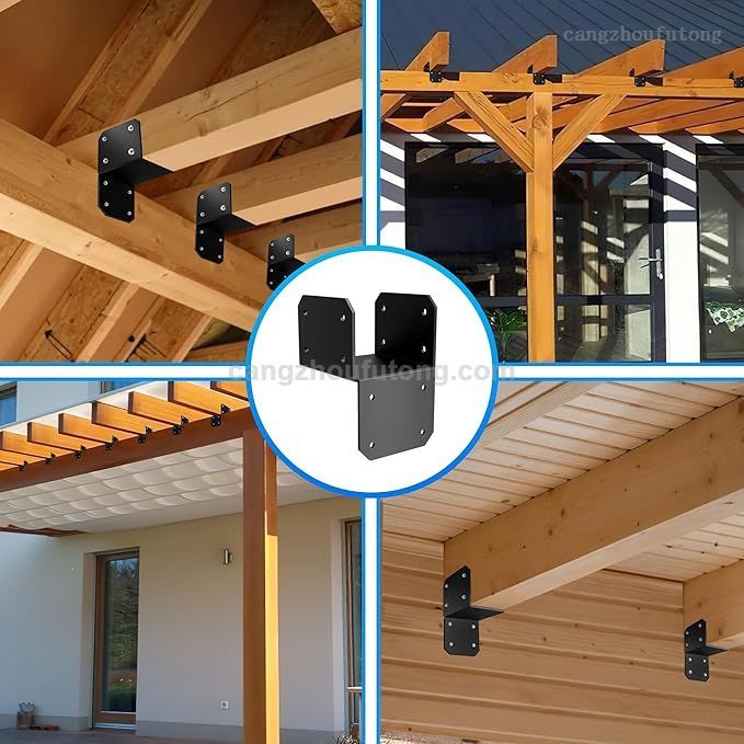 Black Joist Anchor Connector, Post Caps Tie Bracket for 4"x 4", Steel Mounting Joist Hanger Brackets, Truss To Beam Connector Roof Tie Header Hanger for Supporting Beams Rafters