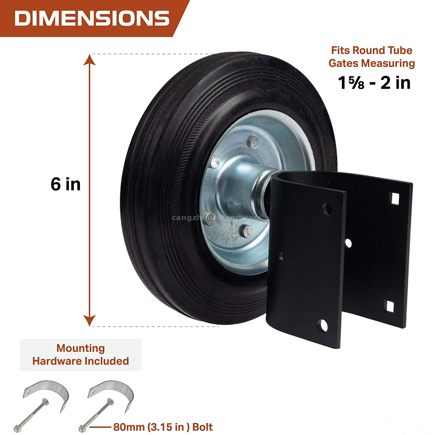 Gate Wheel for Metal Swing Gates - 6 Inch Side Mount Farm Gate Caster to Prevent Dragging
