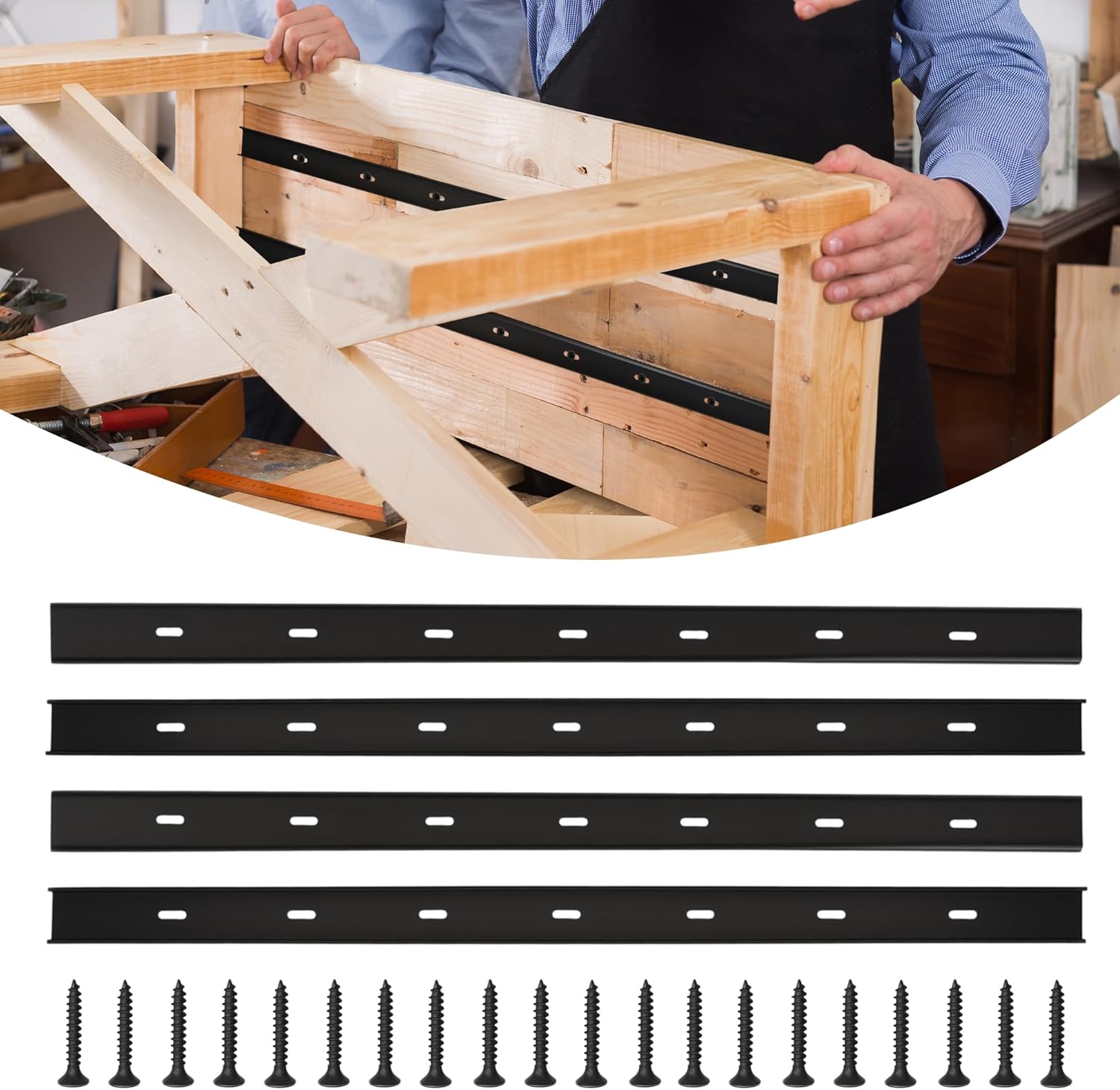 C Channel Steel Support, Hidden C Bracket Metal Support Bracing, Black Coat Finish Bracket for Table Tops, Furniture, Woodworking