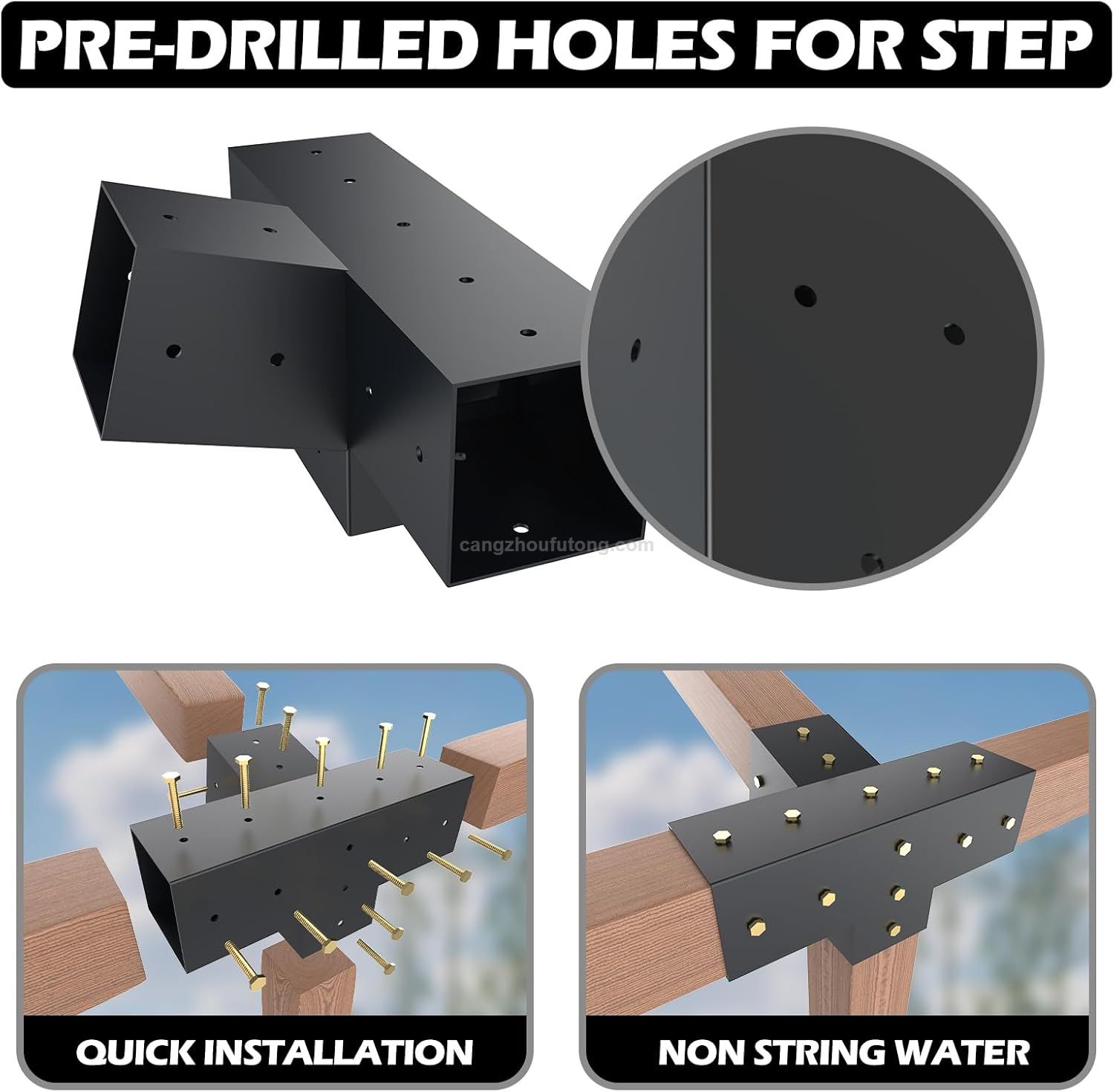 15° Slanted Roof Wall Mount 4x4 Pergola Bracket Kit DIY Pergola Angled 4x4 Wood Post 3way Bracket Gazebo Kit 