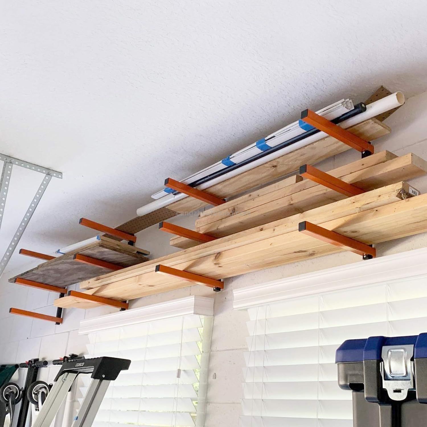 Wall Mounted Workshop Organizer Wood Storage Racks 3 Level Garage Organizer Lumber Storage Rack 