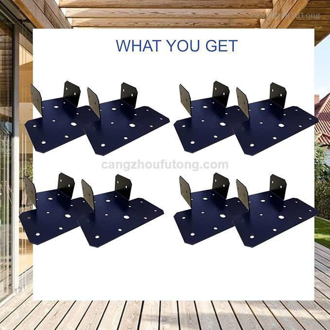 4Set(8pcs) Black T-Shaped Post To Beam Connector Roof Tie Bracket, Adjustable Cap , Steel Truss Header Hanger Support for Carports, Pavilions, Terraces (4X4)
