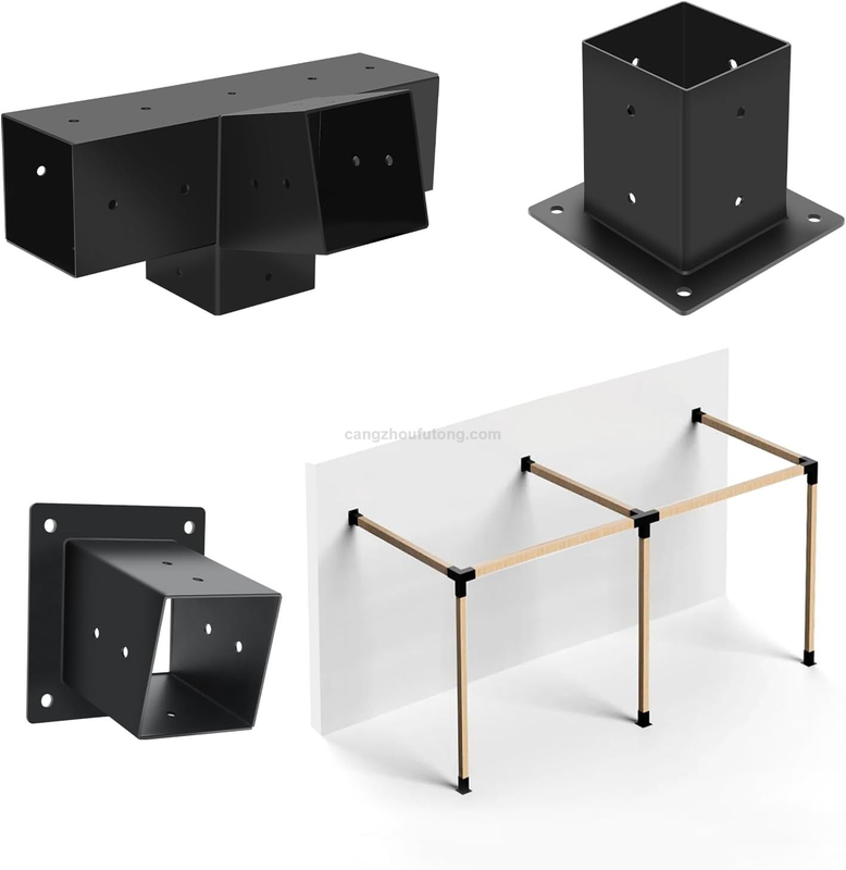 Pergola Bracket Kit 15° Slanted Roof Wall Mount 4-Way Pergola Kit with Post Base for 4''x4'' Wooden Beams Gazebos Patio 