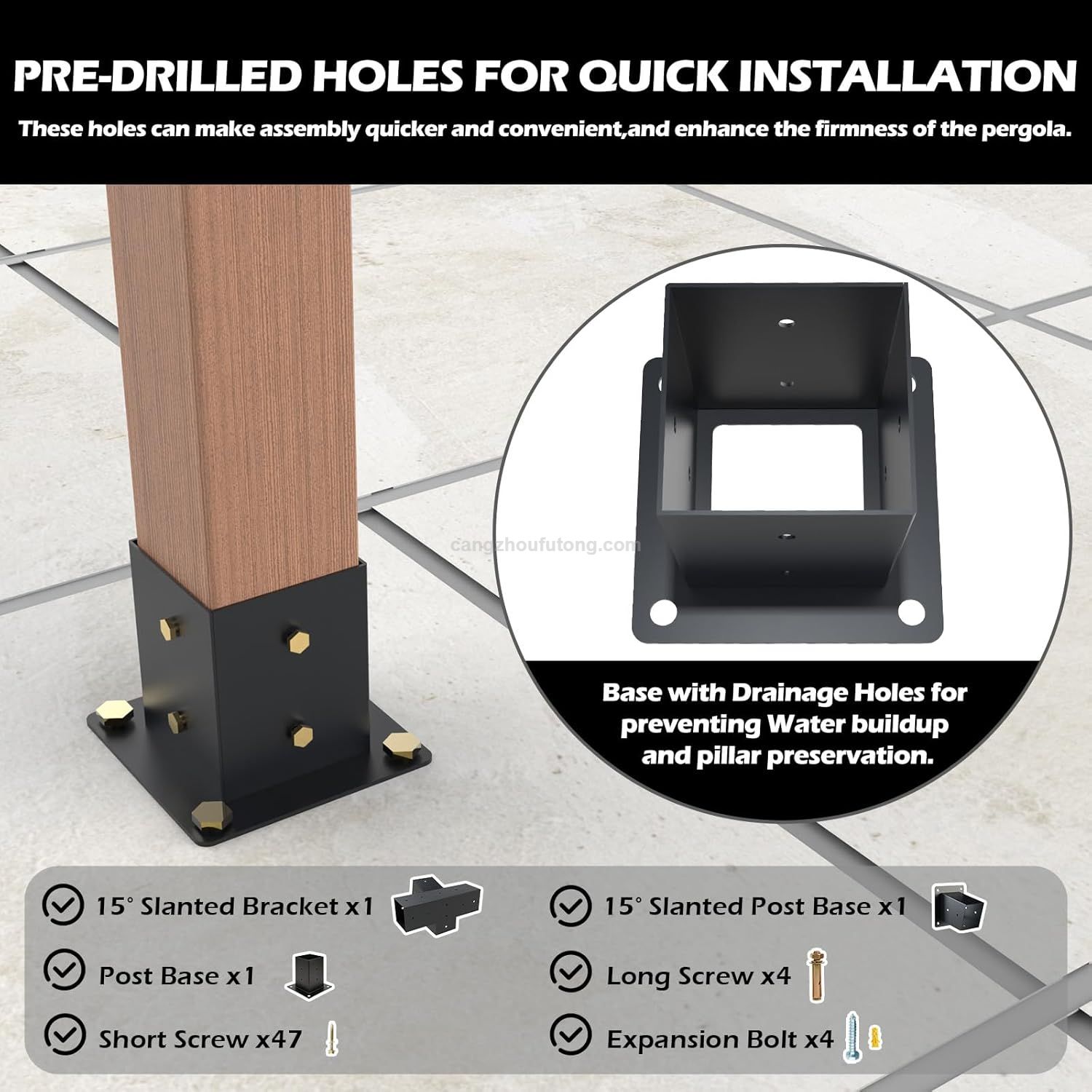 Pergola Kit with Brackets 15°Slanted Roof Pergola Bracket Kit Roof Wall Mount Extension Bracket Kit 4-Way Brackets for Pergolas