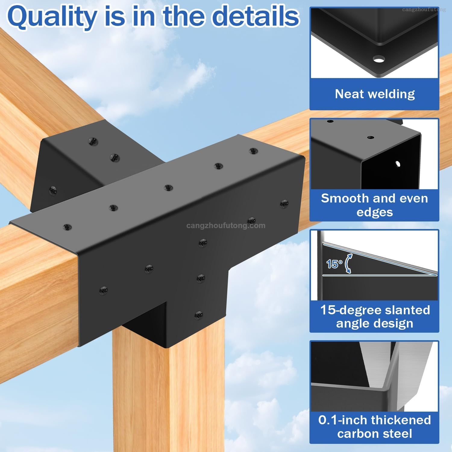 DIY Pergola Bracket Set – 4-Way 15° Slanted Roof Support for Porch, Backyard, and Patio Gazebo