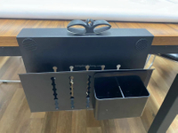 Desk Side Storage, Steel Side Desk Organizer, No Drill Laptop Holder, Clamp on Laptop Mount with Pen Holder, Table Hanging Storage for Home Office