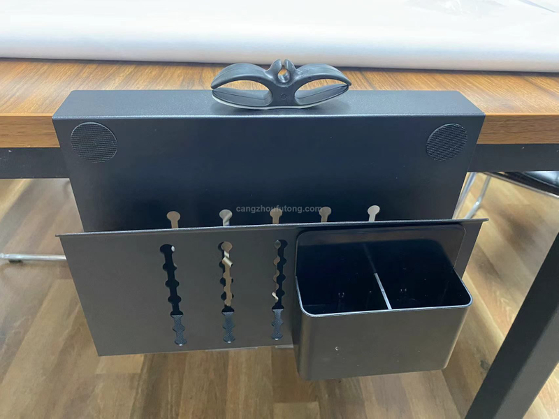Desk Side Storage, Steel Side Desk Organizer, No Drill Laptop Holder, Clamp on Laptop Mount with Pen Holder, Table Hanging Storage for Home Office