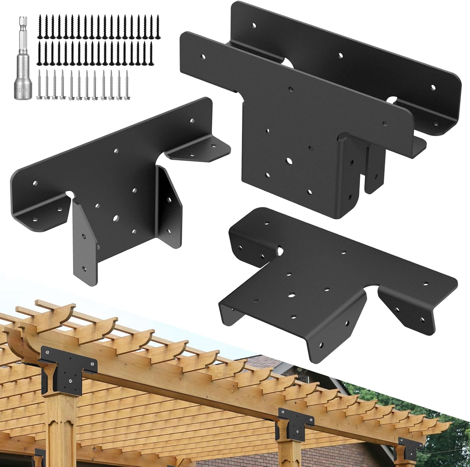 Heavy Duty Pergola Brackets Adjustable Pergola Brackets 4x4 Fence Post Brackets for Metal Posts to Wood 3-Way T Brackets 