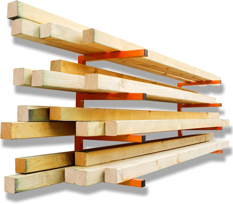 Wall Mount Heavy Duty Metal Shelf with 6-Level Wood Organizer Lumber Storage Rack 