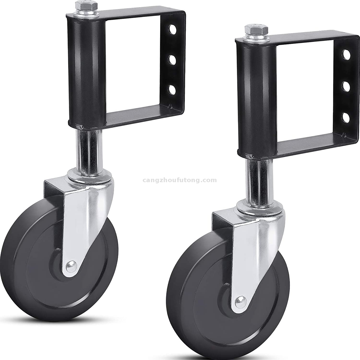 Spring Loaded Gate Casters with Universal Mount 4 Inch Hard Rubber Gate Wheel