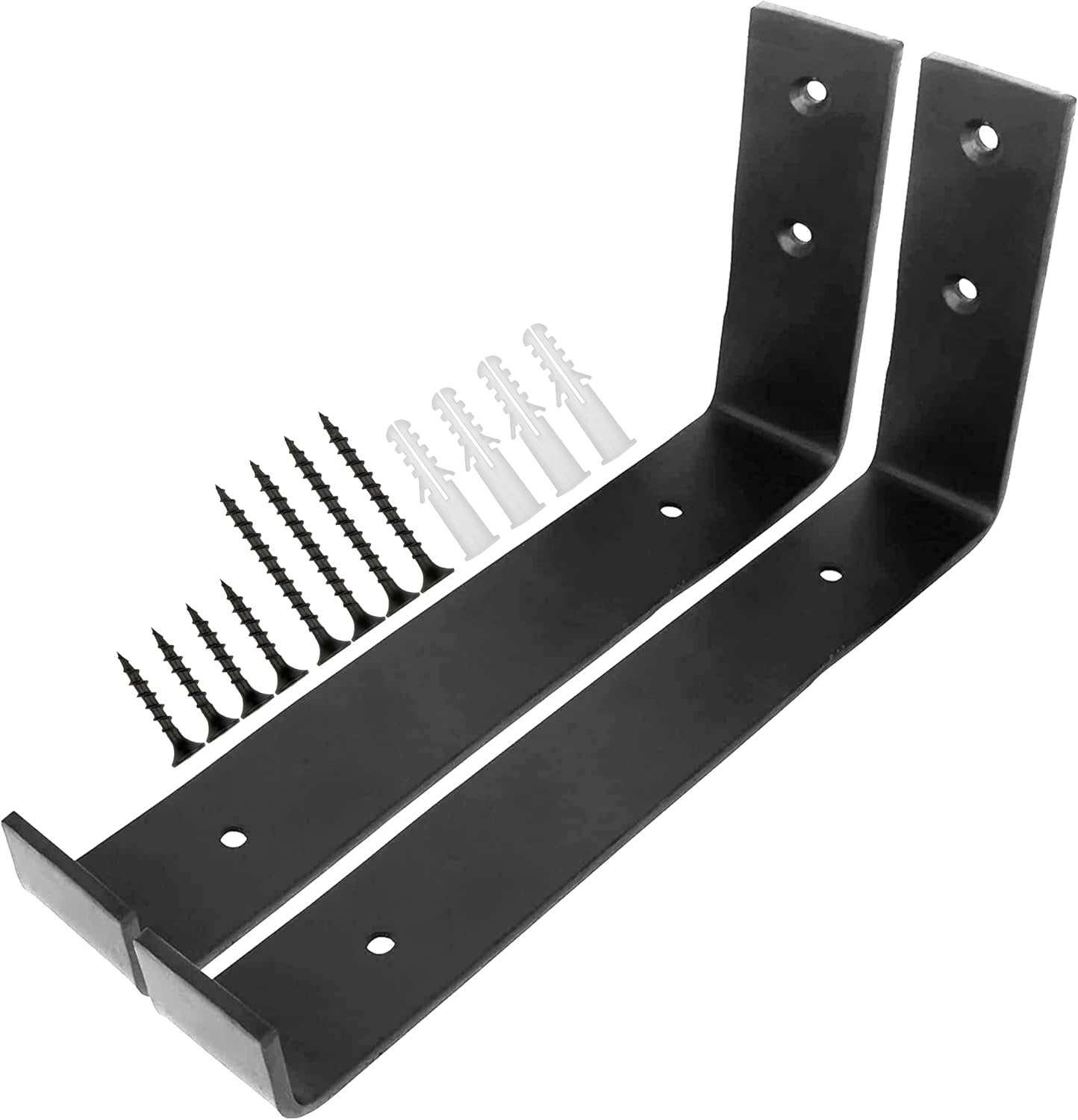 Strong Heavy Duty Floating Shelf Brackets Pack of 8, Industrial Metal Iron Matte Black Shelving Brackets 1/5 Inch Thick Brackets 