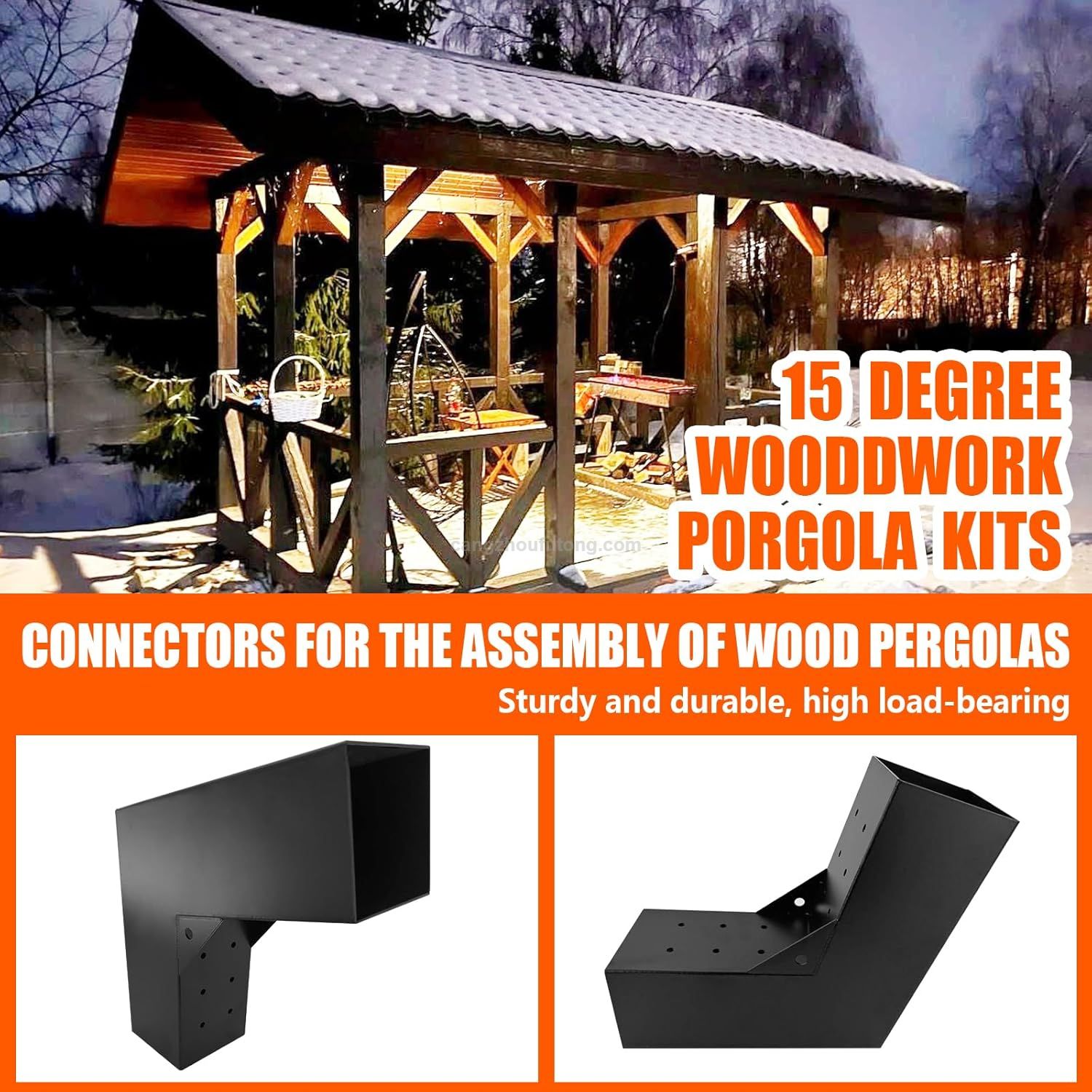 15° Slanted Roof Wall Mount 4x4 Pergola Bracket Kit DIY Pergola Angled 4x4 Wood Post 3way Bracket Gazebo Kit 