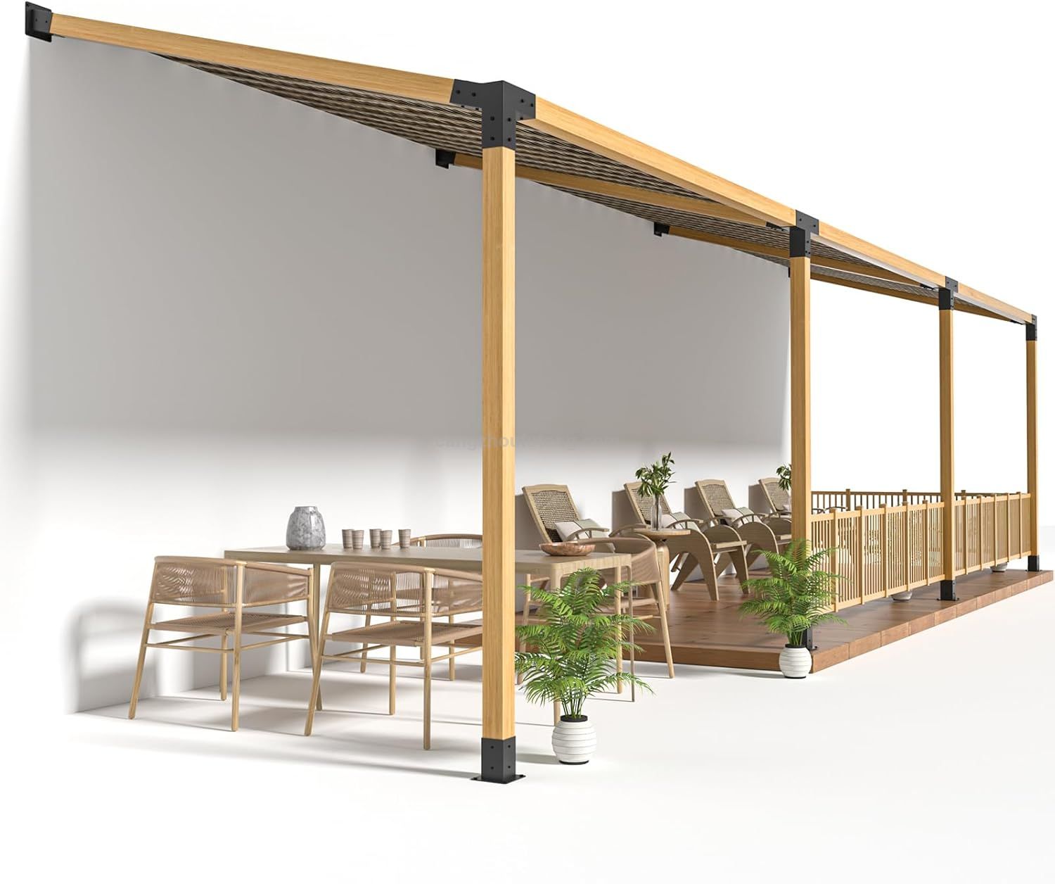 Pergola Kit with Brackets 15°Slanted Roof Pergola Bracket Kit Roof Wall Mount Extension Bracket Kit 4-Way Brackets for Pergolas