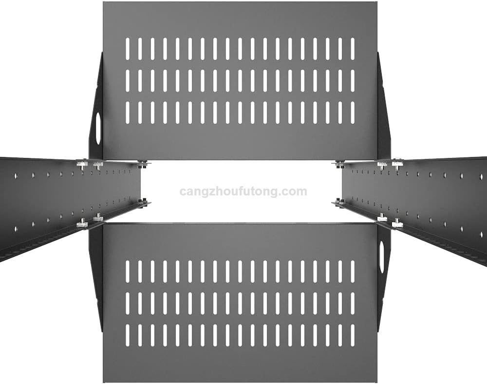 2U Cantilever Server Shelf Rack Mount-19 Inch 2 Piece Set Center Weighted for AV/Data Equipment Enclosure