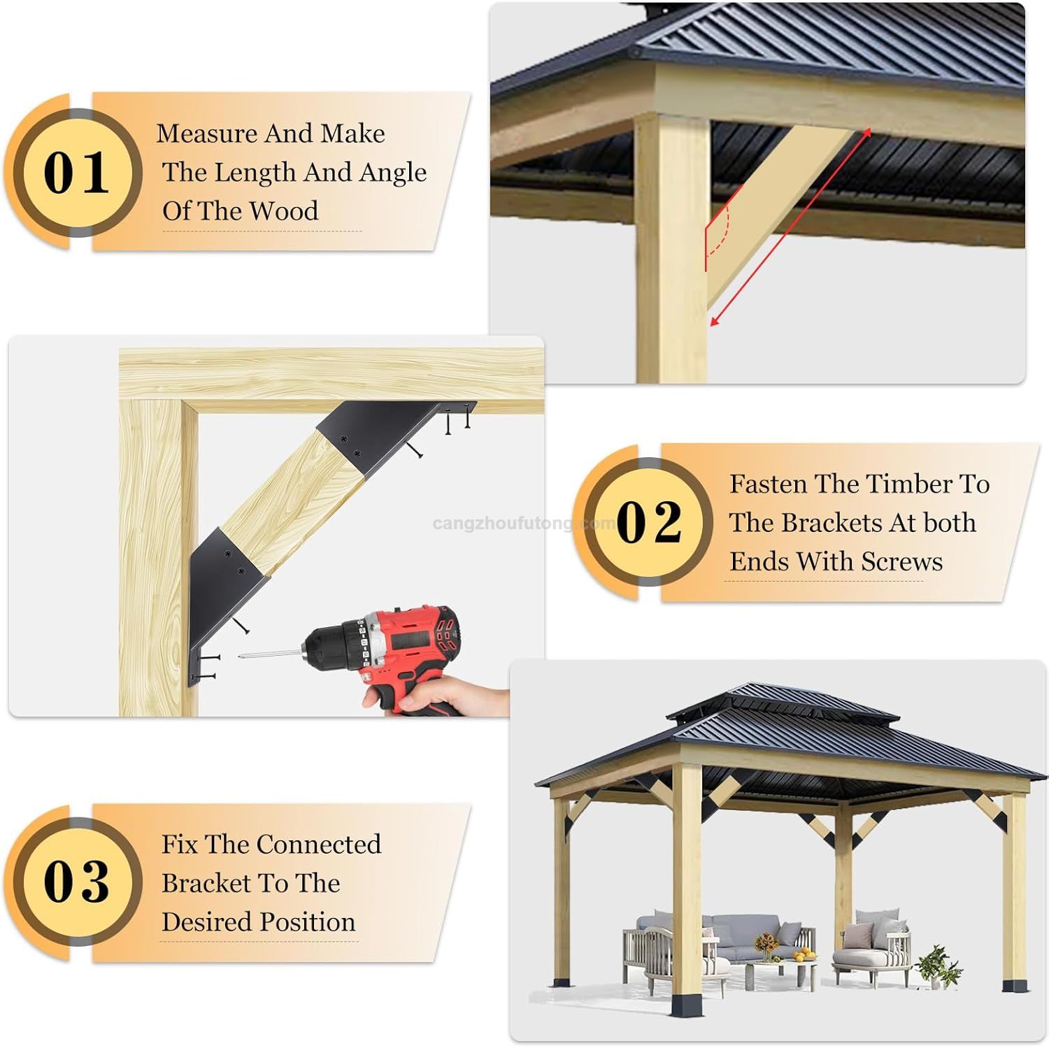 Heavy-Duty 45-Degree Angle Support Bracket for Pergola Powder Coated 2''x4'' Wood Posts Pergola Brackets