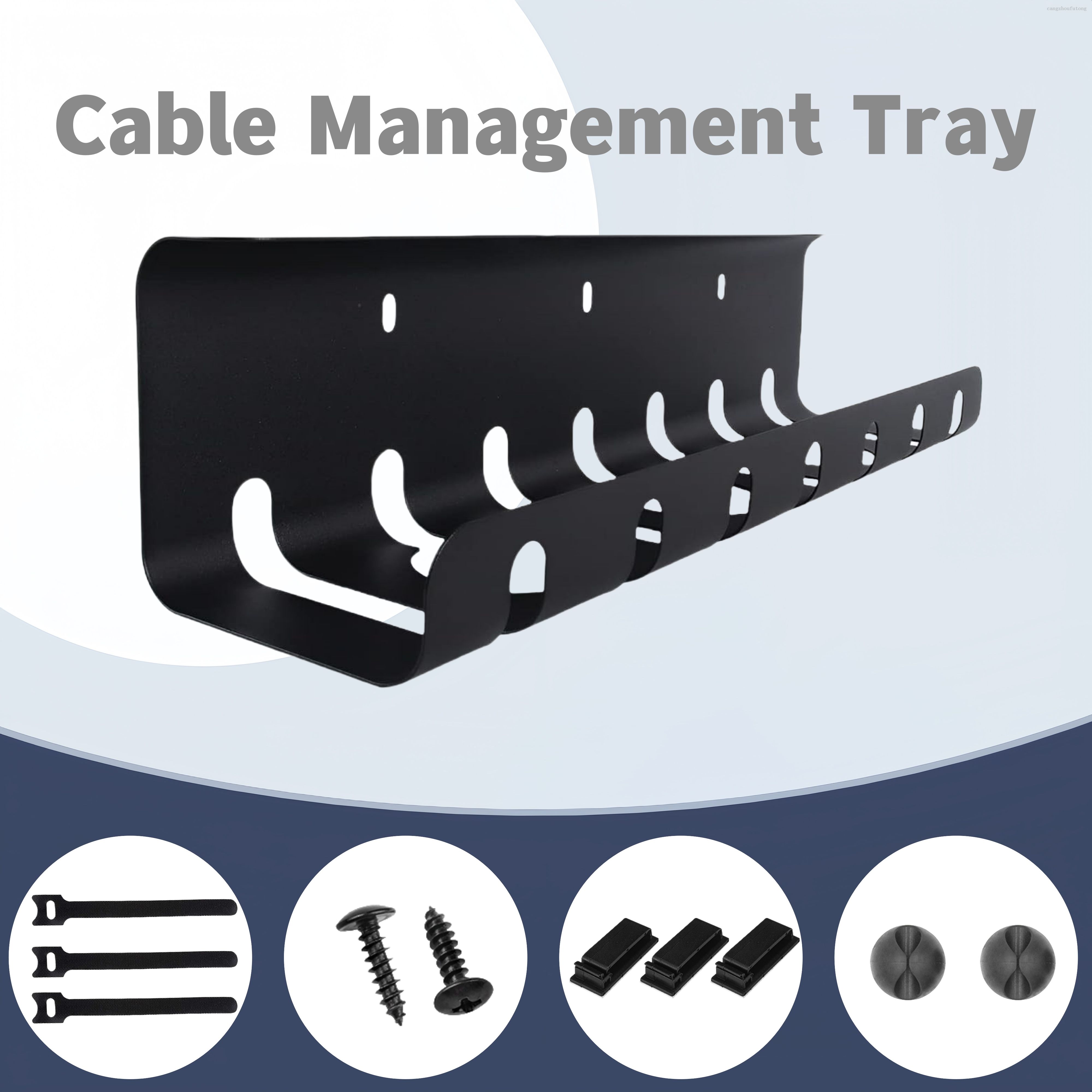 Metal Cable Management Tray Under Desk with Clamp