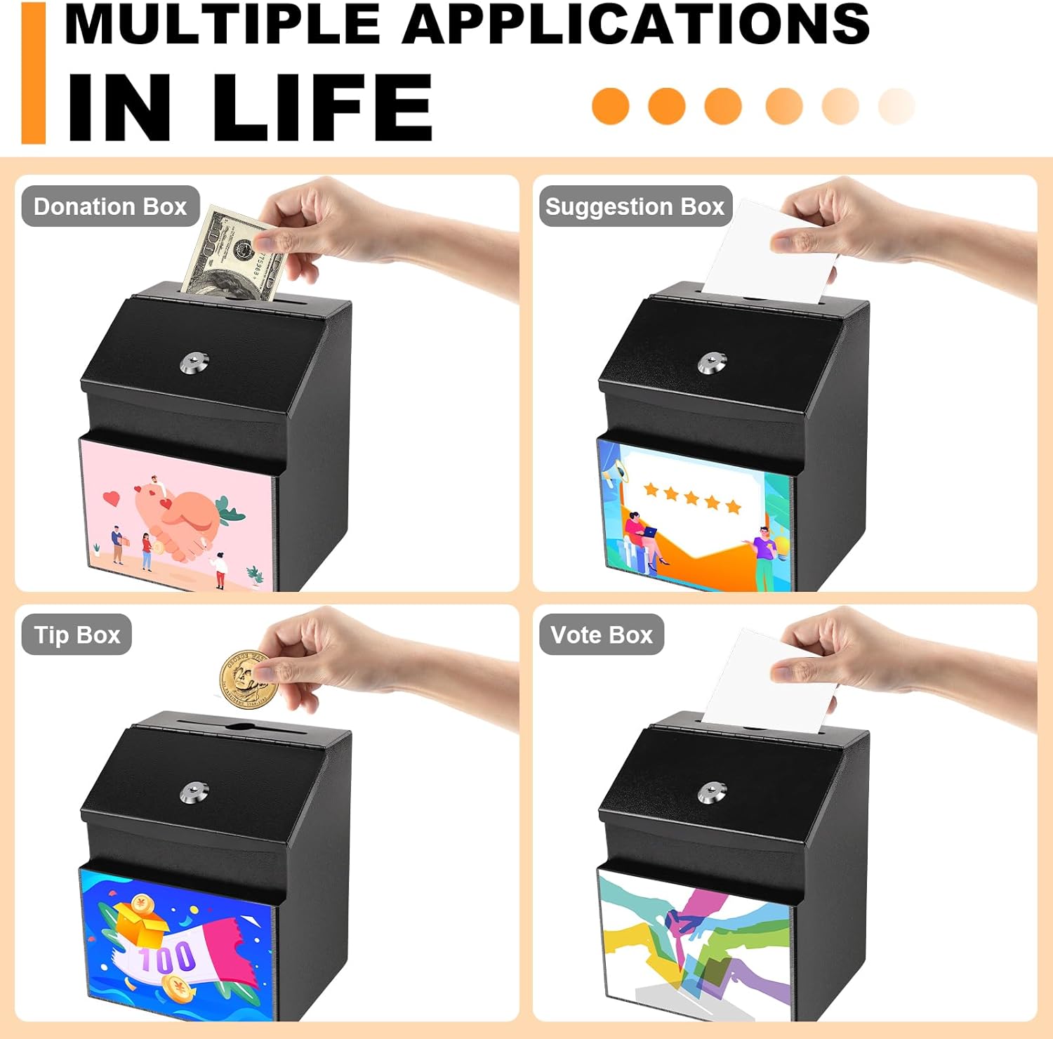 Metal Wall Mount Mailbox with Secure Drop Suggestion Money Donation Box Garden Post