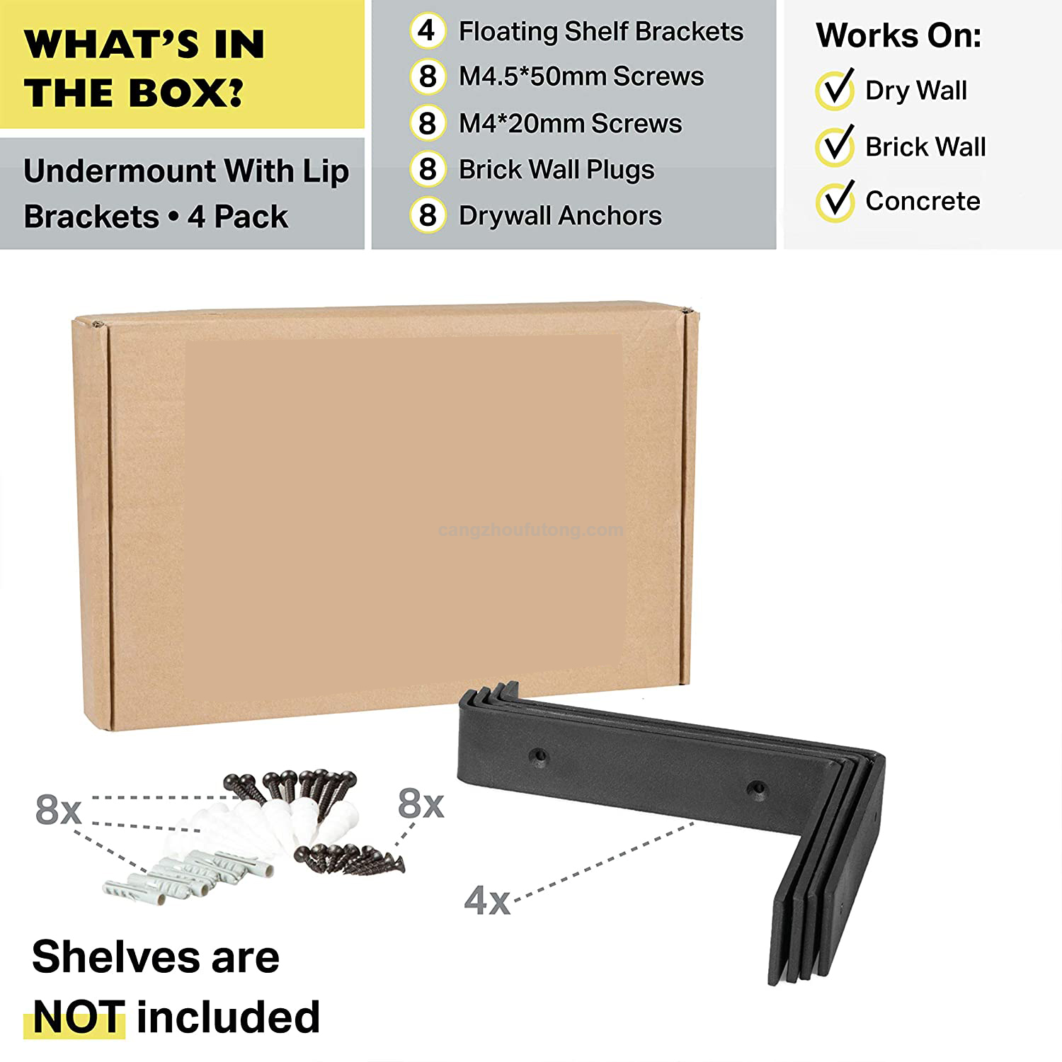 Black Steel Shelf Bracket for Wood Shelving