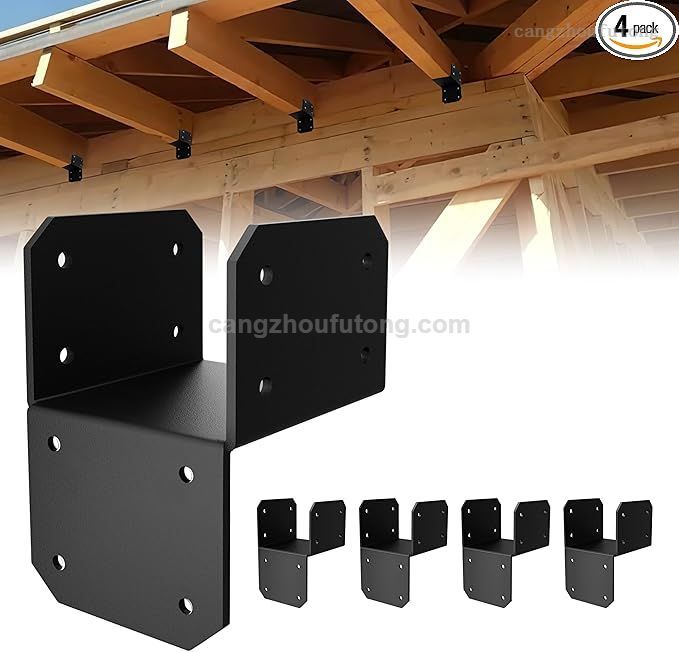 Black Joist Anchor Connector, Post Caps Tie Bracket for 4"x 4", Steel Mounting Joist Hanger Brackets, Truss To Beam Connector Roof Tie Header Hanger for Supporting Beams Rafters