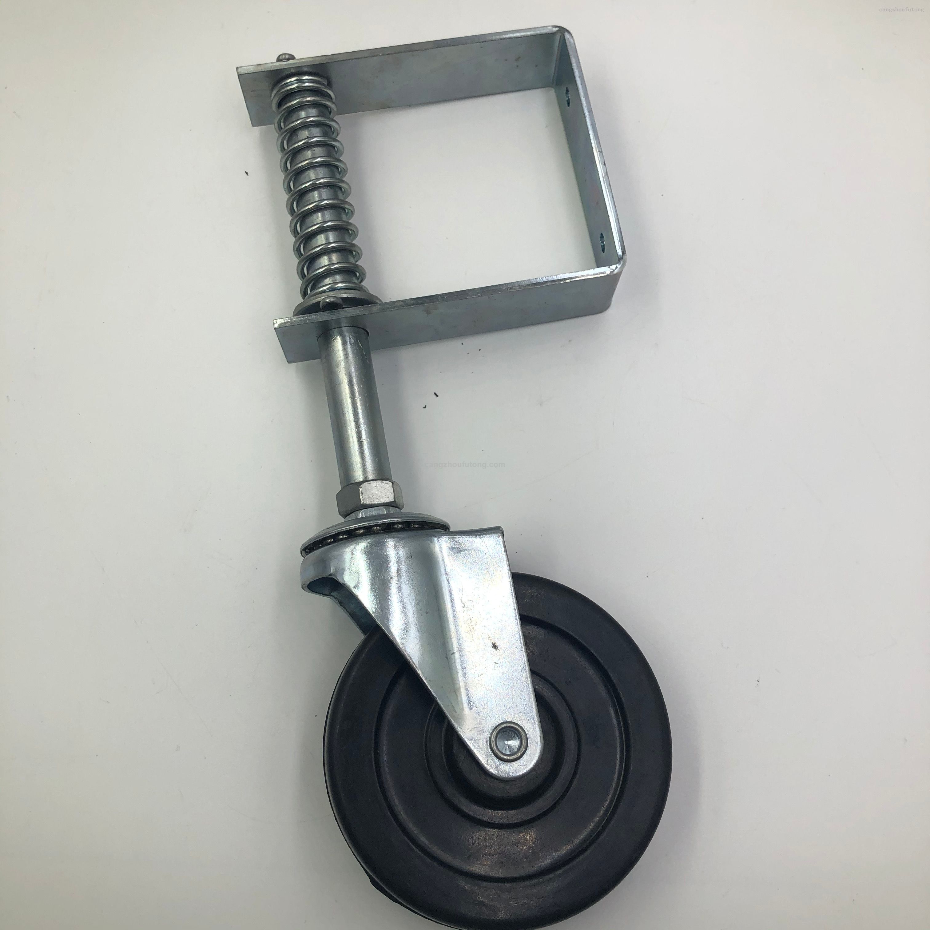 Gate Caster gate Wheel 4”, Heavy Duty Gate Caster Wheel with Spring Loaded,Universal Mount Pate, 250-500 lbs Load Capacity, 4 Inches Rubber Wheel