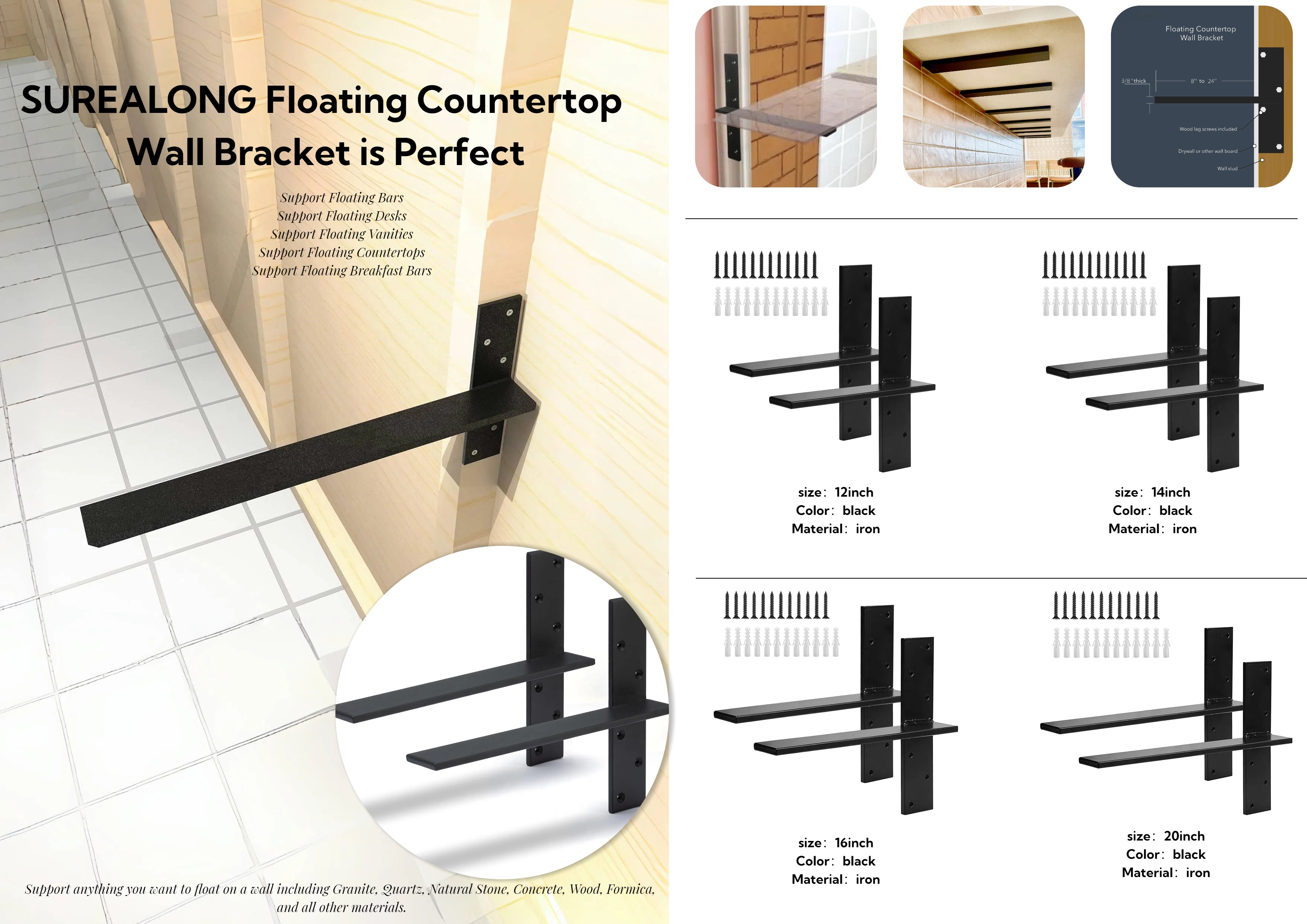 Floating Countertop Wall Brackets 