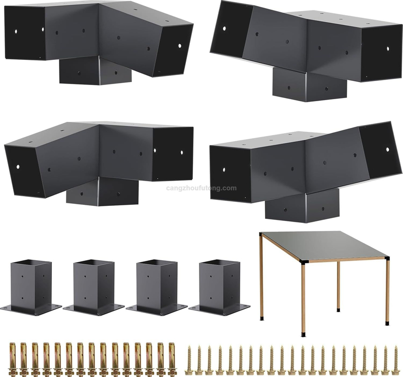 15° Slanted Roof Wall Mount 4x4 Pergola Bracket Kit DIY Pergola Angled 4x4 Wood Post 3way Bracket Gazebo Kit 