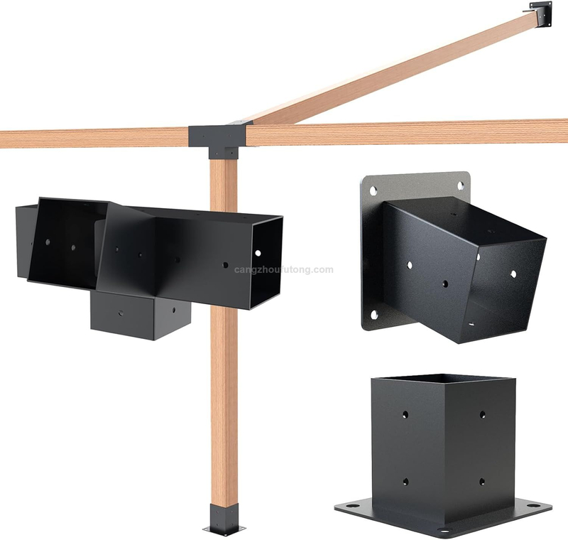  Pergola Kit 3-Way Slanted Brackets Powder-Coated 4" x 4" Hardware for Outdoor Wood Pergolas Gazebos Sheds 