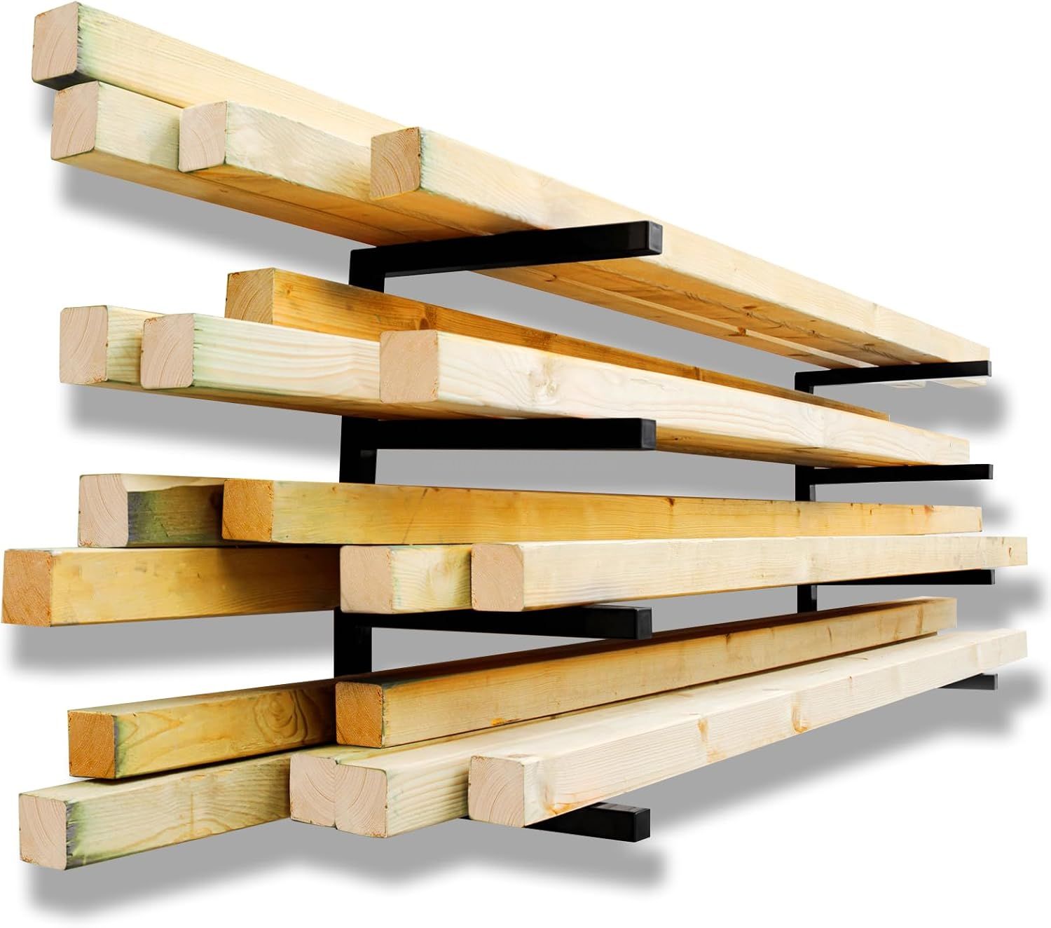 Wall Mount Heavy Duty Metal Shelf with 6-Level Wood Organizer Lumber Storage Rack 