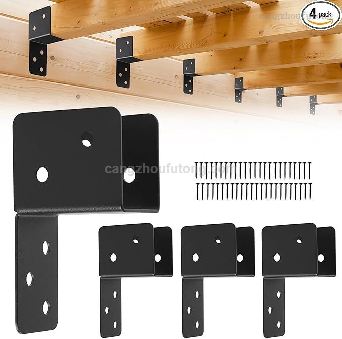 Post Caps Tie Bracket, Black Joist Anchor Connector for 2x4,2x6 Post,14 Gauge Joist Hanger Brackets,Roof Tie Header Hanger for Supporting Beams Rafters