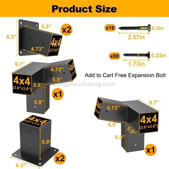Pergola Kit with Brackets 15°Slanted Roof Pergola Bracket Kit Roof Wall Mount Extension Bracket Kit 4-Way Brackets for Pergolas