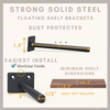 6" Solid Steel Floating Shelf Bracket, 4 Pcs Floating Shelf Hardware, Blind Shelf Supports - Hidden Brackets for Floating Wood Shelve - Screws, Wall Plugs And Level Included - Black