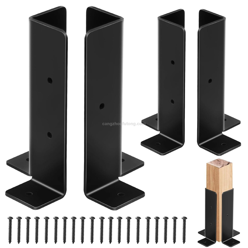 Deck Post Base Black Powder-Coated Post Brackets Heavy Duty Wood Post Brackets 
