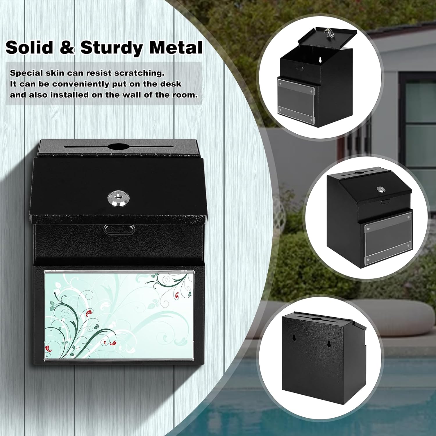 Wall-Mounted Metal Mailbox And Key Drop Box Indoor & Outdoor Secure Hanging Postbox for Home 