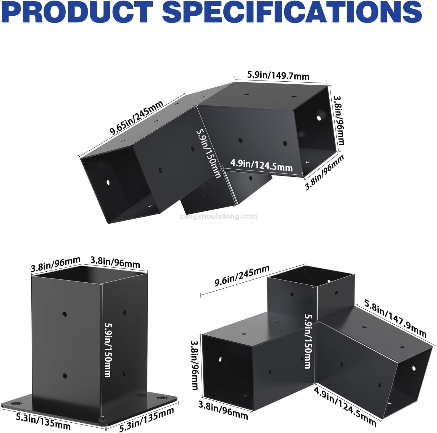 15°Slanted Roof Wall Mount Pergola Bracket Kit 3 Way DIY Post Base for Gazebo Pergolas Steel Beams