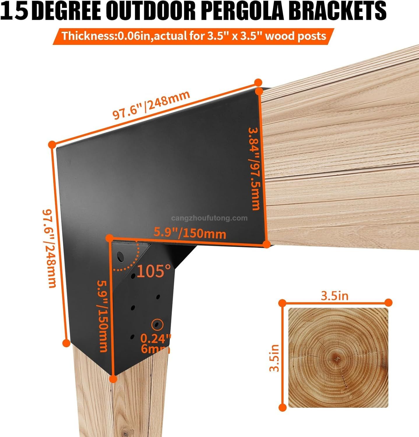 15° Slanted Roof Wall Mount 4x4 Pergola Bracket Kit DIY Pergola Angled 4x4 Wood Post 3way Bracket Gazebo Kit 